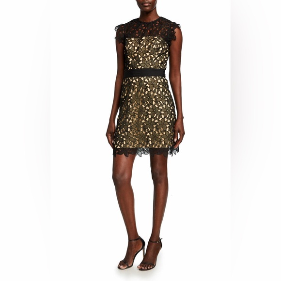 Milly Women's Black Leila Floral Guipure Lace Short Dress size 2 - Picture 3 of 8